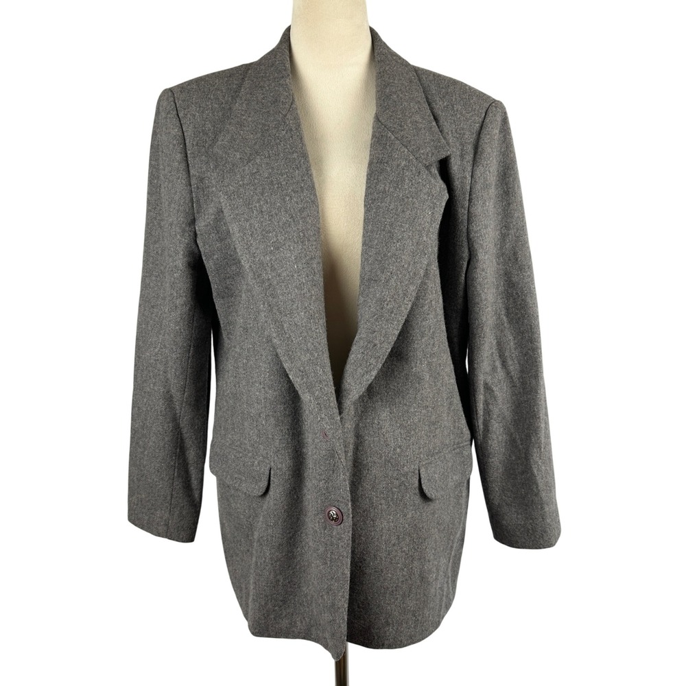 Vintageโ 90s Alfred Dunner Wool Blazer Womens 14 Gray Professional Career Jacket